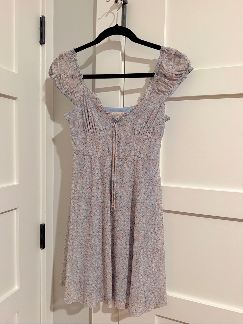Altar'd State Light Blue Floral Puff-Sleeve Mini Dress